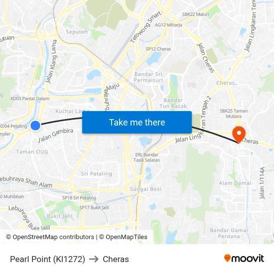 Pearl Point (Kl1272) to Cheras map