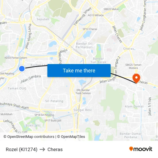Rozel (Kl1274) to Cheras map