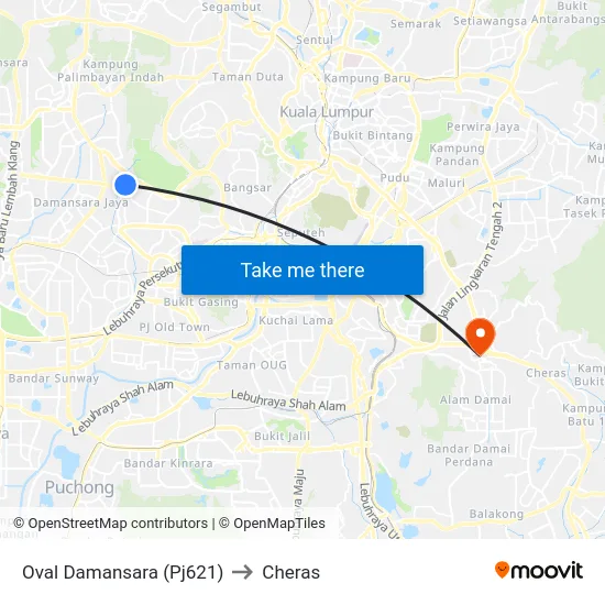 Oval Damansara (Pj621) to Cheras map
