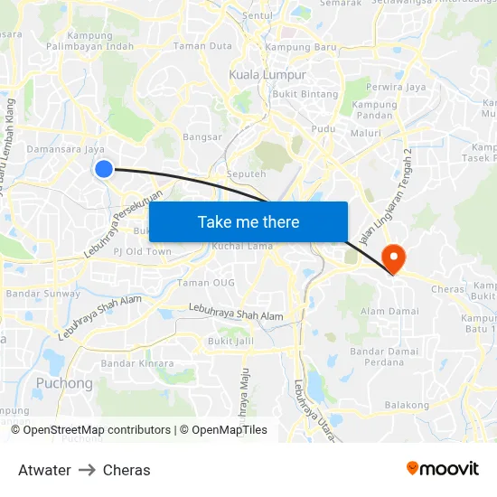Atwater to Cheras map