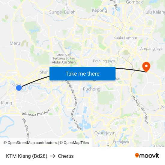 KTM Klang (Bd28) to Cheras map