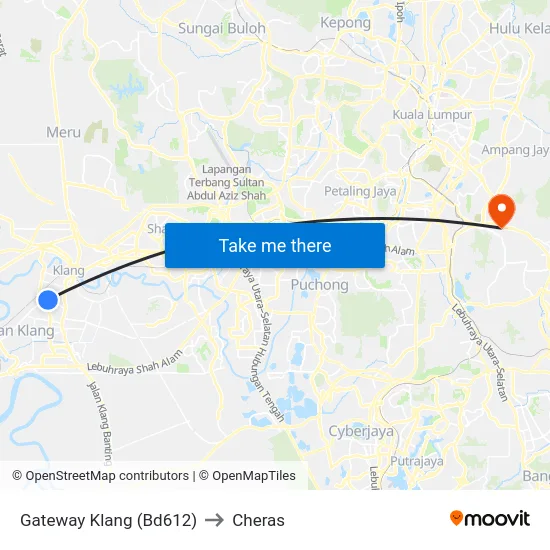 Gateway Klang (Bd612) to Cheras map