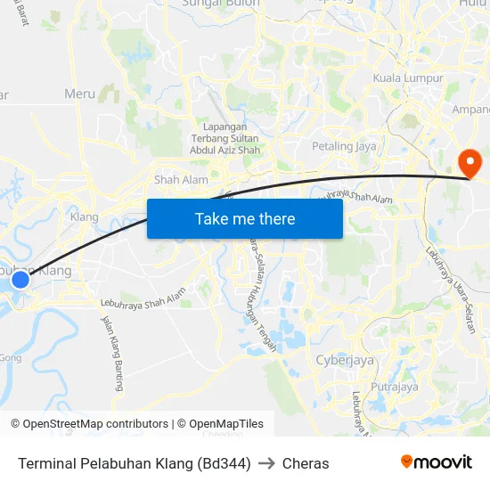 Terminal Pelabuhan Klang (Bd344) to Cheras map