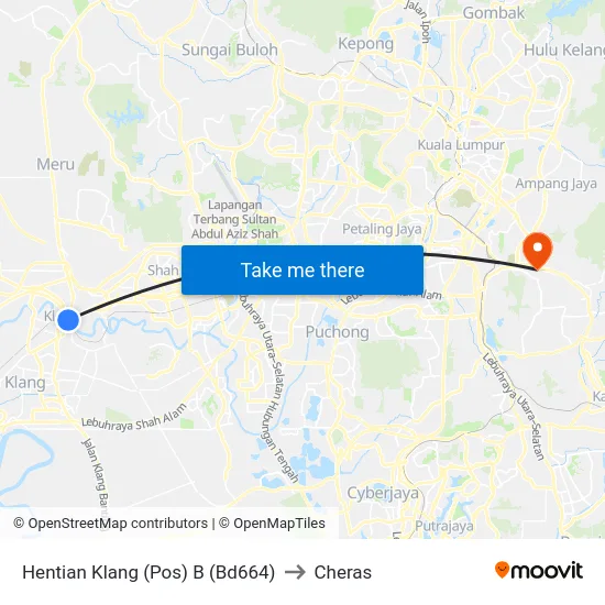 Hentian Klang (Pos) B (Bd664) to Cheras map