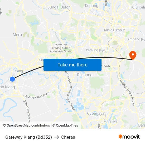 Gateway Klang (Bd352) to Cheras map