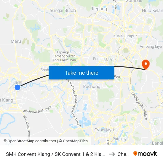 SMK Convent Klang / SK Convent 1 & 2 Klang (Bd55) to Cheras map