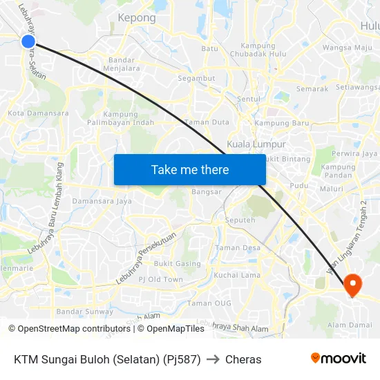 KTM Sungai Buloh (Selatan) (Pj587) to Cheras map