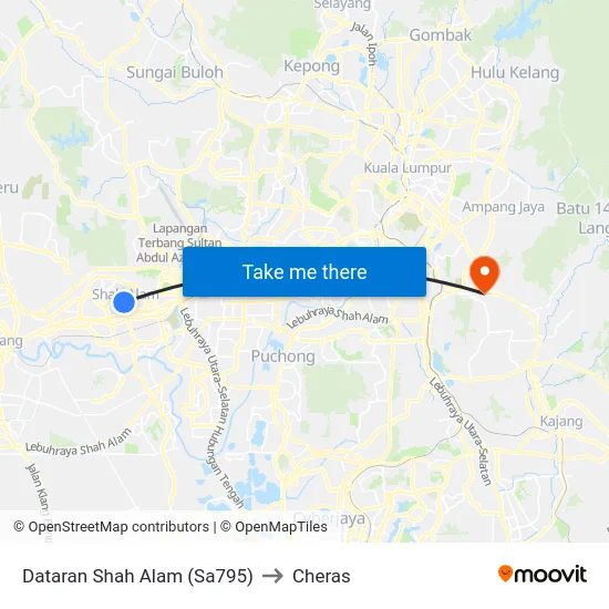 Dataran Shah Alam (Sa795) to Cheras map