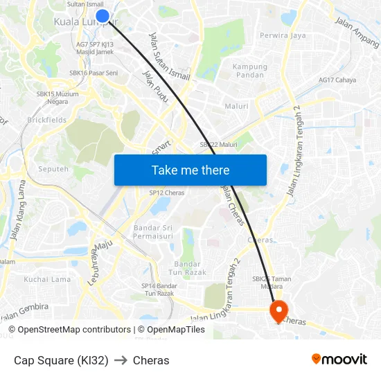 Cap Square (Kl32) to Cheras map