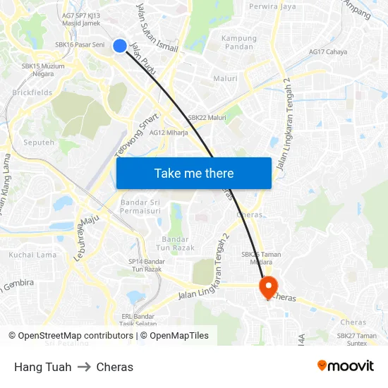 Hang Tuah to Cheras map