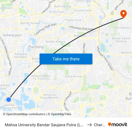 Mahsa University Bandar Saujana Putra (Lg24) to Cheras map