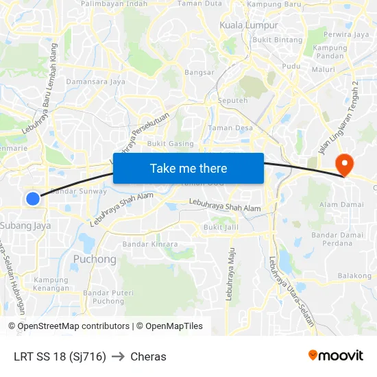 LRT SS 18 (Sj716) to Cheras map