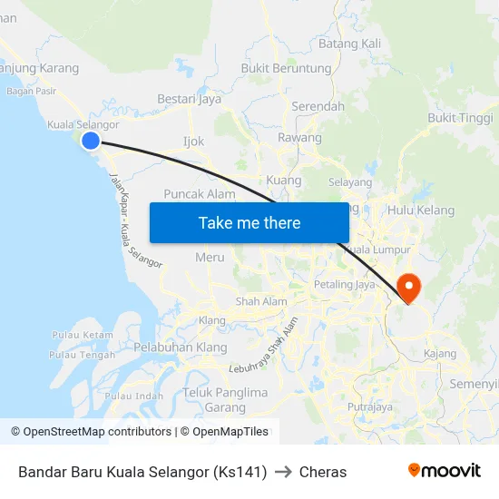 Bandar Baru Kuala Selangor (Ks141) to Cheras map
