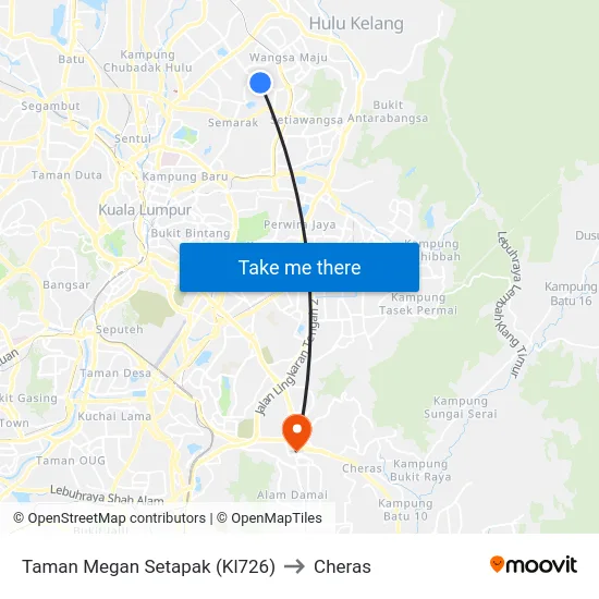 Taman Megan Setapak (Kl726) to Cheras map