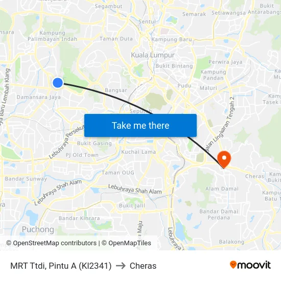 MRT Ttdi, Pintu A (Kl2341) to Cheras map