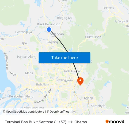 Terminal Bas Bukit Sentosa (Hs57) to Cheras map