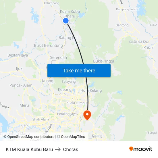 KTM Kuala Kubu Baru to Cheras map
