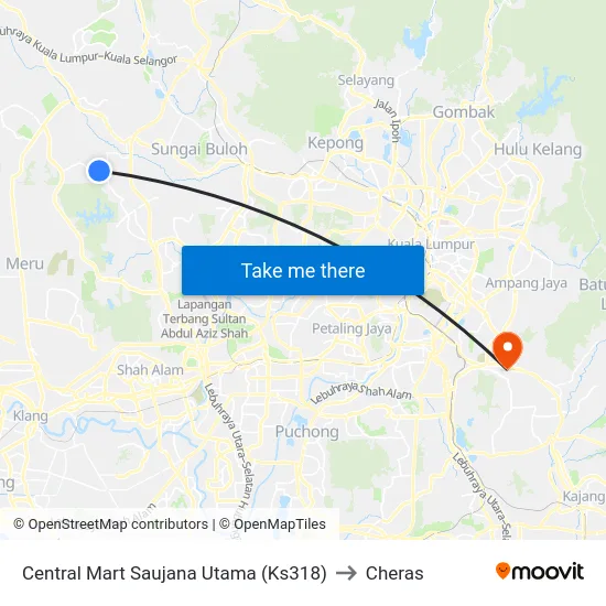 Central Mart Saujana Utama (Ks318) to Cheras map