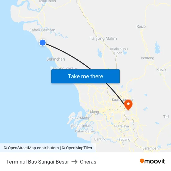Terminal Bas Sungai Besar to Cheras map