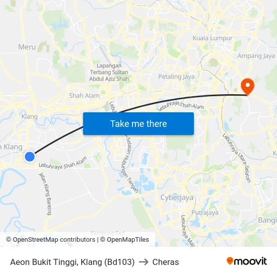 Aeon Bukit Tinggi, Klang (Bd103) to Cheras map