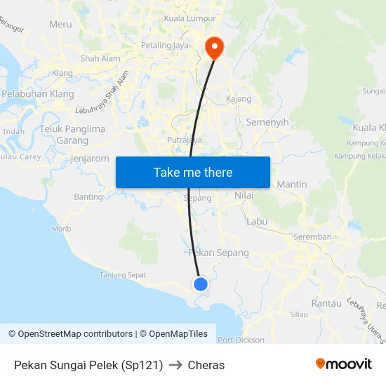 Pekan Sungai Pelek (Sp121) to Cheras map