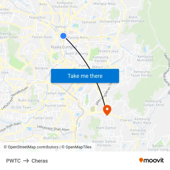 PWTC to Cheras map