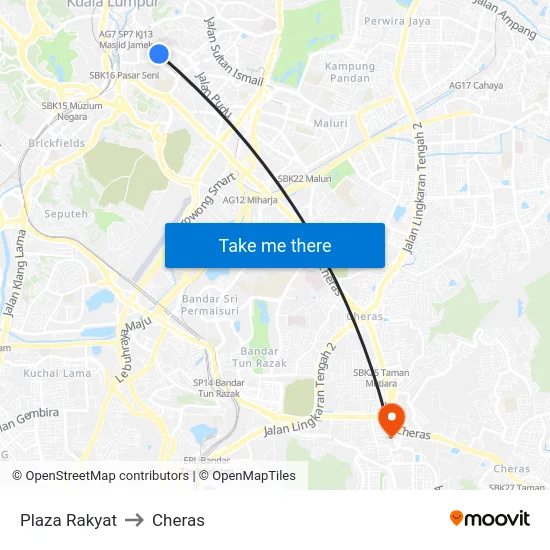 Plaza Rakyat to Cheras map