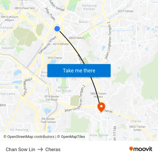 Chan Sow Lin to Cheras map