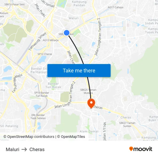 Maluri to Cheras map