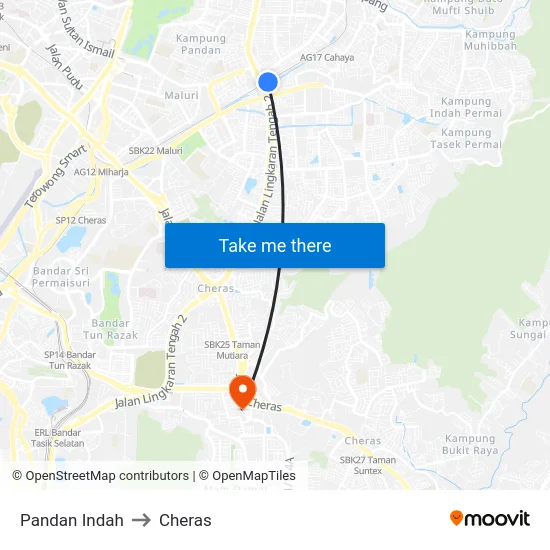 Pandan Indah to Cheras map