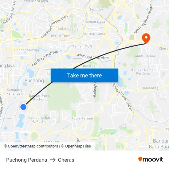 Puchong Perdana to Cheras map