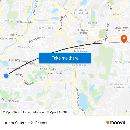 Alam Sutera to Cheras map