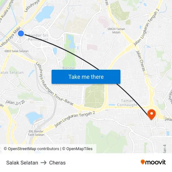 Salak Selatan to Cheras map