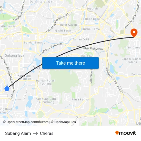 Subang Alam to Cheras map