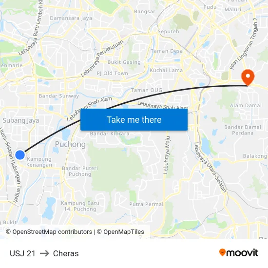 USJ 21 to Cheras map