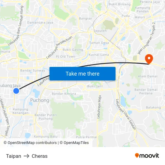 Taipan to Cheras map