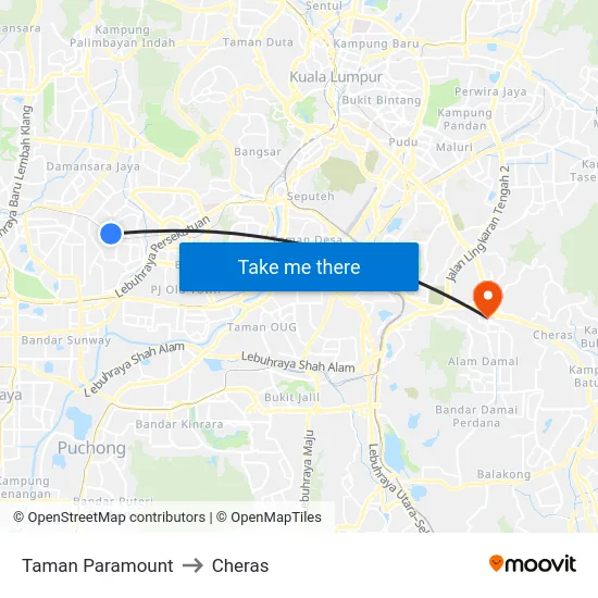 Taman Paramount to Cheras map