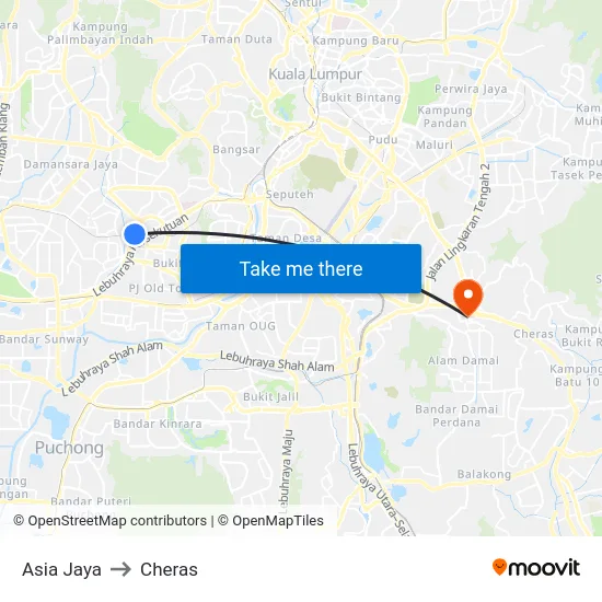 Asia Jaya to Cheras map