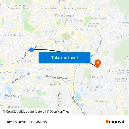 Taman Jaya to Cheras map