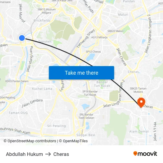 Abdullah Hukum to Cheras map