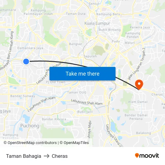 Taman Bahagia to Cheras map