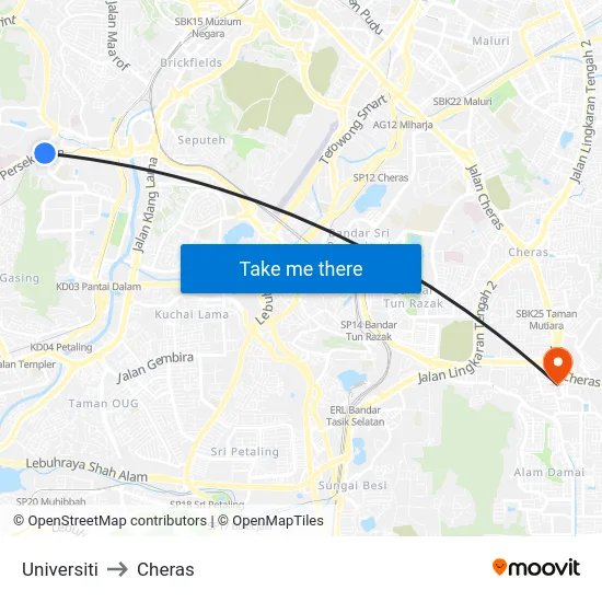 Universiti to Cheras map