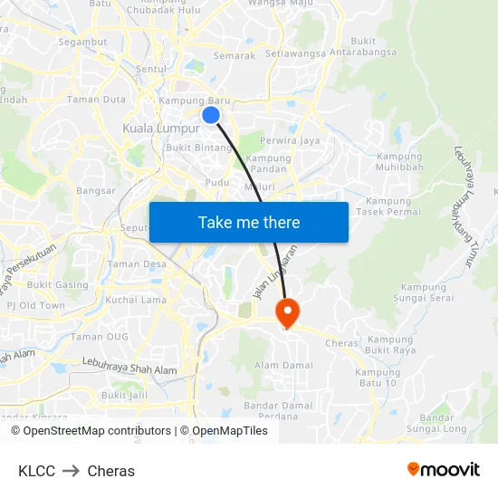 KLCC to Cheras map
