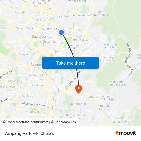 Ampang Park to Cheras map