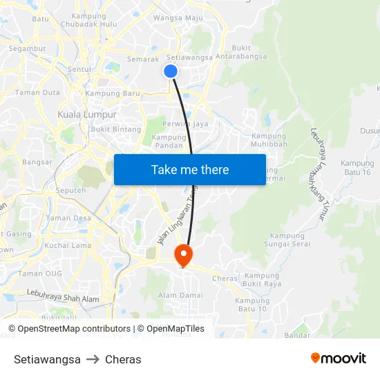 Setiawangsa to Cheras map