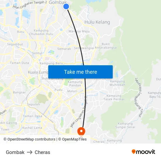 Gombak to Cheras map