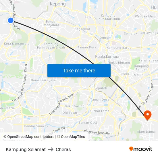 Kampung Selamat to Cheras map