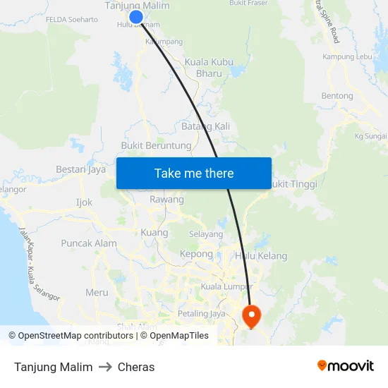 Tanjung Malim to Cheras map