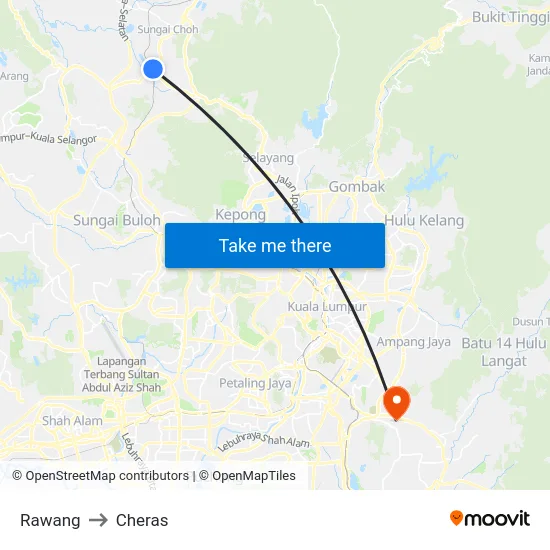 Rawang to Cheras map