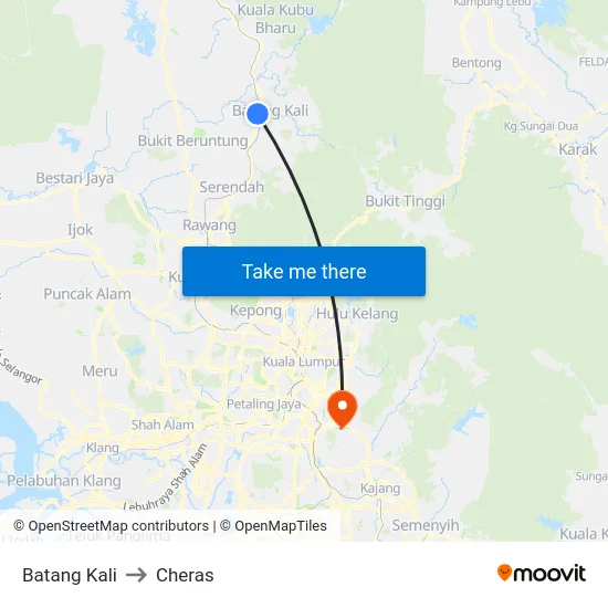 Batang Kali to Cheras map
